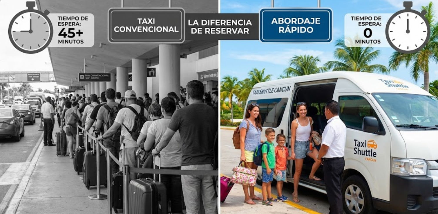 Tourists arriving at the Halloweekend Cancun festival boarding their Taxi Shuttle Cancun transport at the airport