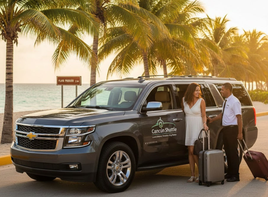 Servicio de transporte y shuttle directo a Playa Paraíso, Riviera Maya Transporte privado y traslados a Playa Paraíso en taxi de lujo con aire acondicionado