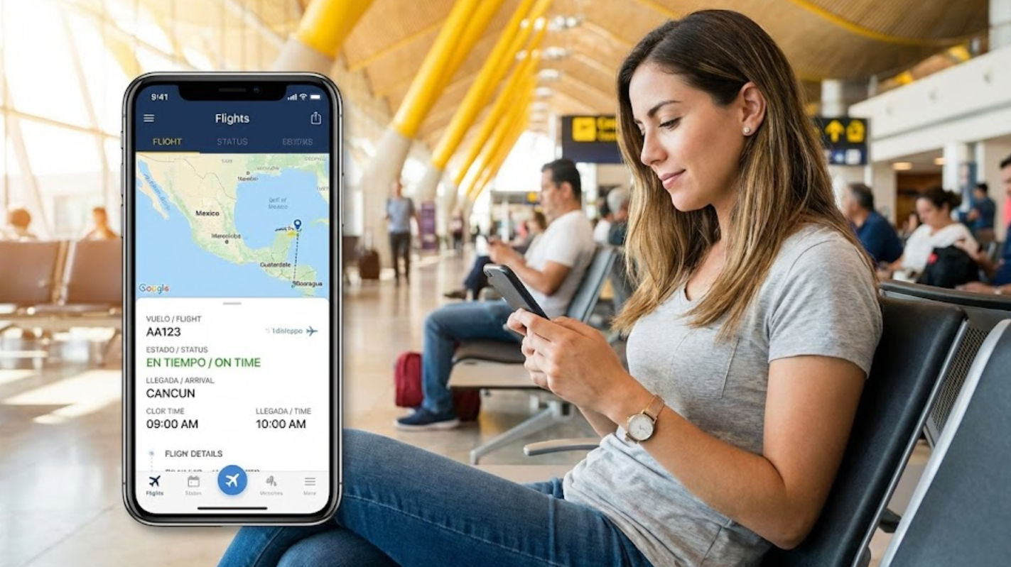 Sistema de seguimiento de vuelo en tiempo real para servicio de taxi y transfer en el Aeropuerto de Cancún.
