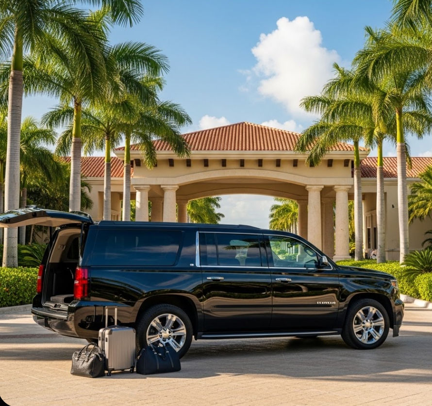 Chofer recibiendo familia para shuttle a aeropuerto de Cancún con tarifa fija en terminal de llegadas