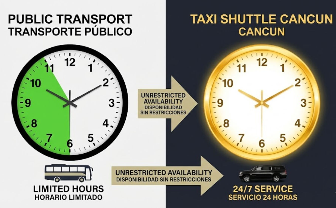 Taxi Shuttle Cancun service available all day for airport transfers