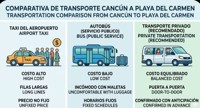 Precio taxi Cancún a Playa del Carmen con servicio de transporte privado