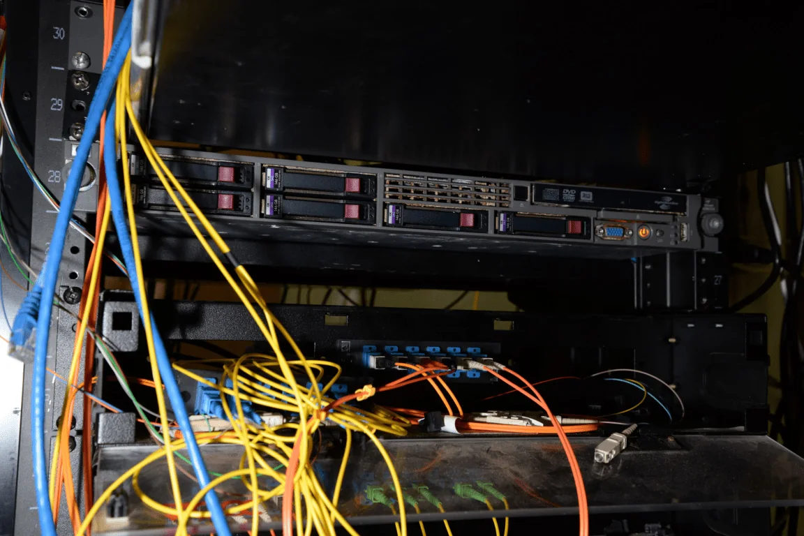Server racks and networking equipment in a data centre.