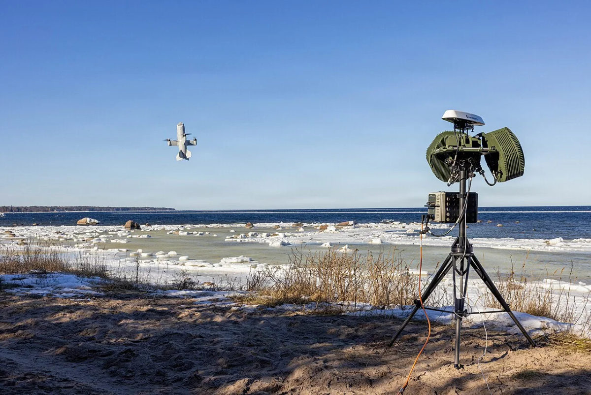 A counter-drone interceptor system launches during a demonstration.