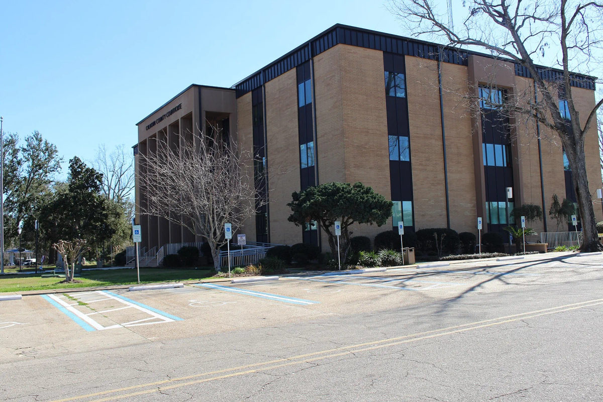 Calhoun County Courthouse front angle; a courthouse shown as legal-institution context.