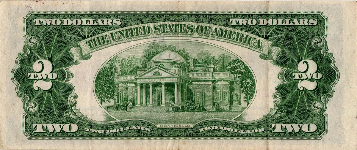 Series 1953 US two-dollar bill reverse.jpg; U.S. dollar currency shown as stablecoin context, not a specific token or issuer.