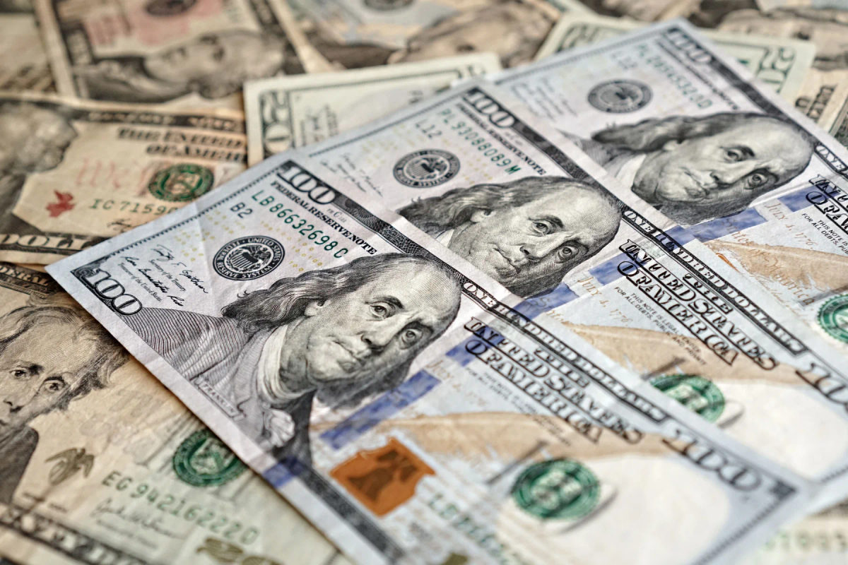 A close view of U.S. hundred-dollar bills.