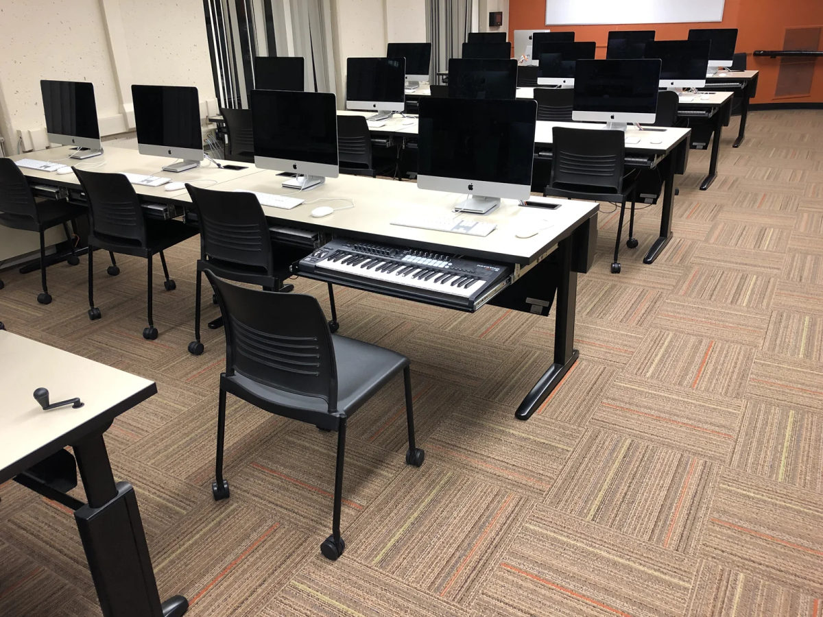 An educational computer lab designed to specifically for music education.