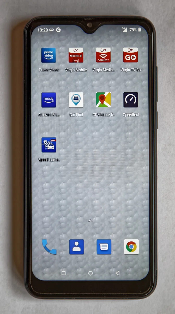 A black smartphone is shown from the front with its screen unlocked.