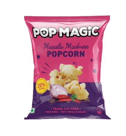 POP MAGIC Masala madness Popcorn. Our best masala madness popcorn with a movie theater style extra buttery flavor.