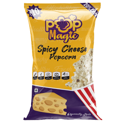 POP MAGIC Spicy cheese popcorn. A classic Spicy cheese popcorn flavor made with the trans-fat free Smart Balance oil blend.