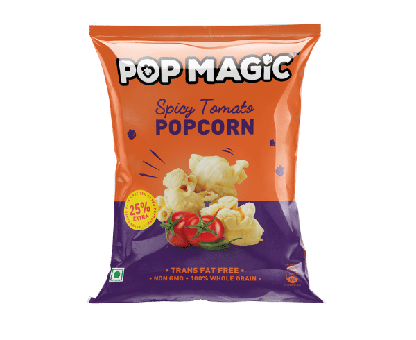 Pop Magic Spicy tomato® Ready To Eat Popcorn. A lower calorie, natural flavor made from tender white whole grain kernels. Popcorn Product: Ready To Eat Popcorn Spicy tomato®