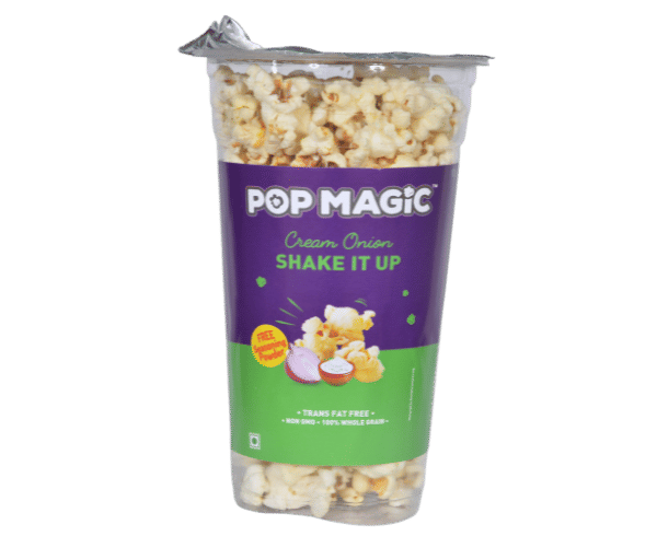 Pop Magic Cream onion cup® Ready To Eat Popcorn. A lower calorie, natural flavor made from tender white whole grain kernels. Popcorn Product: Ready To Eat Cream onion cup®