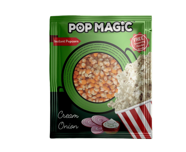 Pop Magic Cream onion® Ready To Cook Popcorn. A gourmet cheddar cheese flavored popcorn containing gluten-free, non-GMO kernels. Popcorn Product: Cream onion®