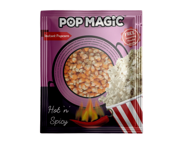 Pop Magic Hot & spicy® Ready To Cook Popcorn. A gourmet cheddar cheese flavored popcorn containing gluten-free, non-GMO kernels. Popcorn Product: Hot & spicy®