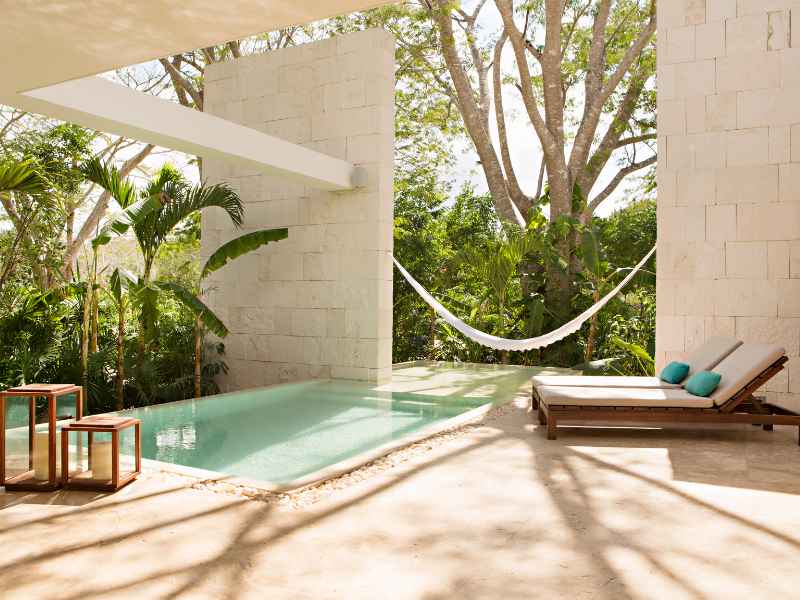 Photograph of a hotel swimming pool