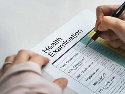 Filling out a health examination form