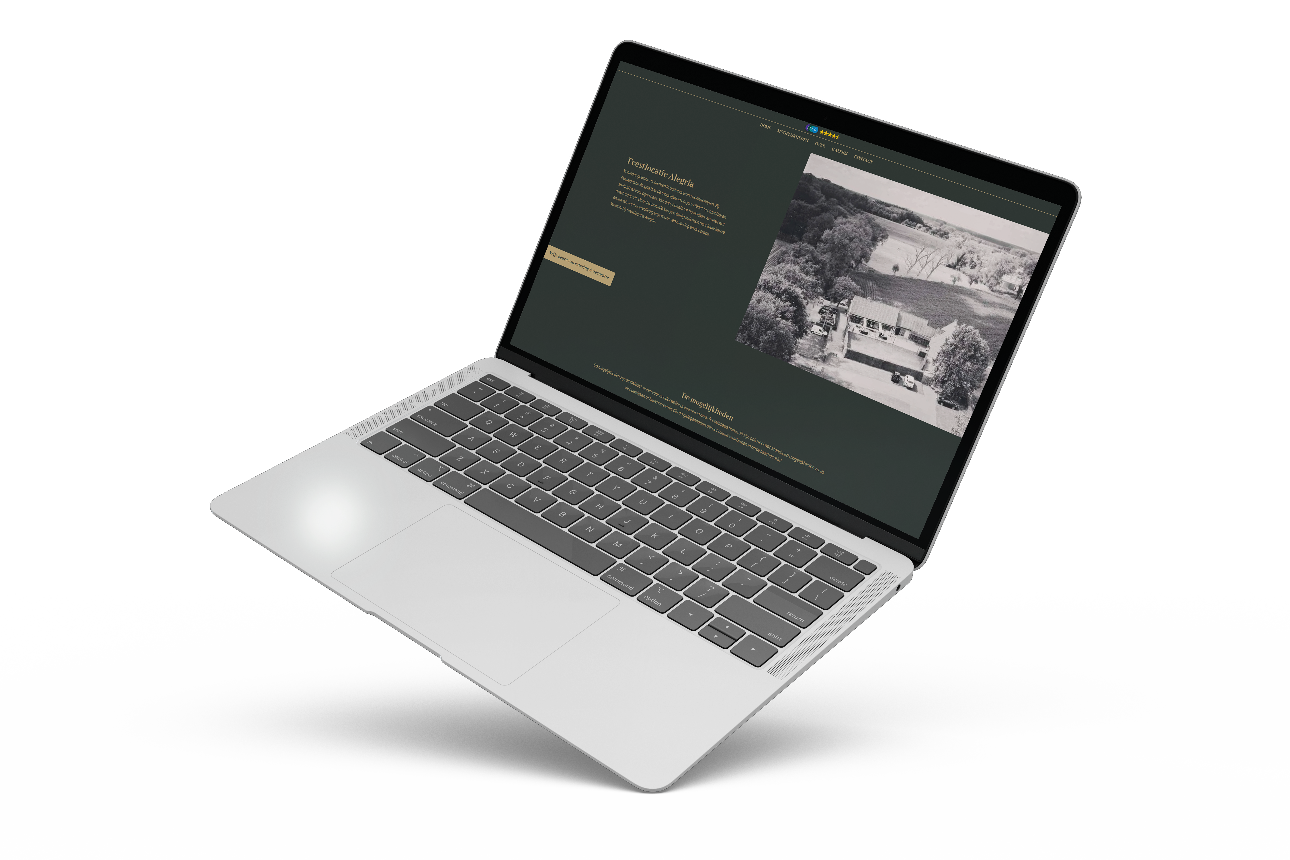 Website Feestlocatie Alegria op laptop