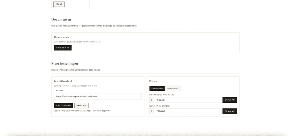 Probleem met prijs- en agendaweergave op de oude website.