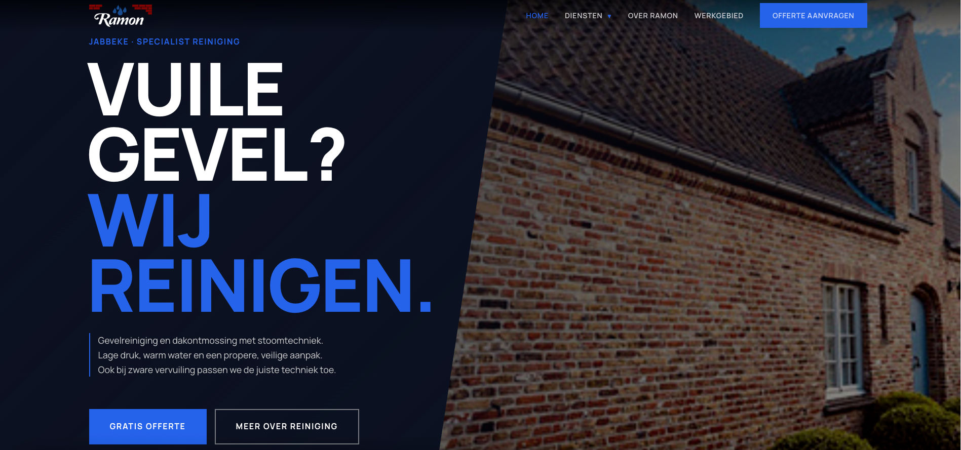 De oude website van Gevelreiniging Ramon met focus op gevelrenovatie.