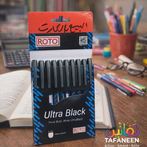 ROTO Ultra Black Blue Ballpoint Pens 0.7mm - Pack of 10 Card