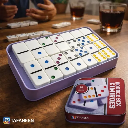 Domina Double-Six Colored Dominoes Set in Tin Box - SR567