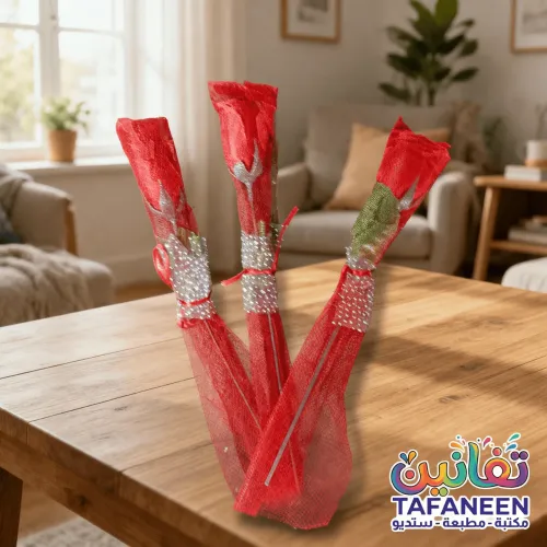 Red Plastic Bouquet Tulle Rose