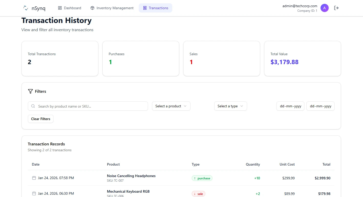 Inventory movements preview