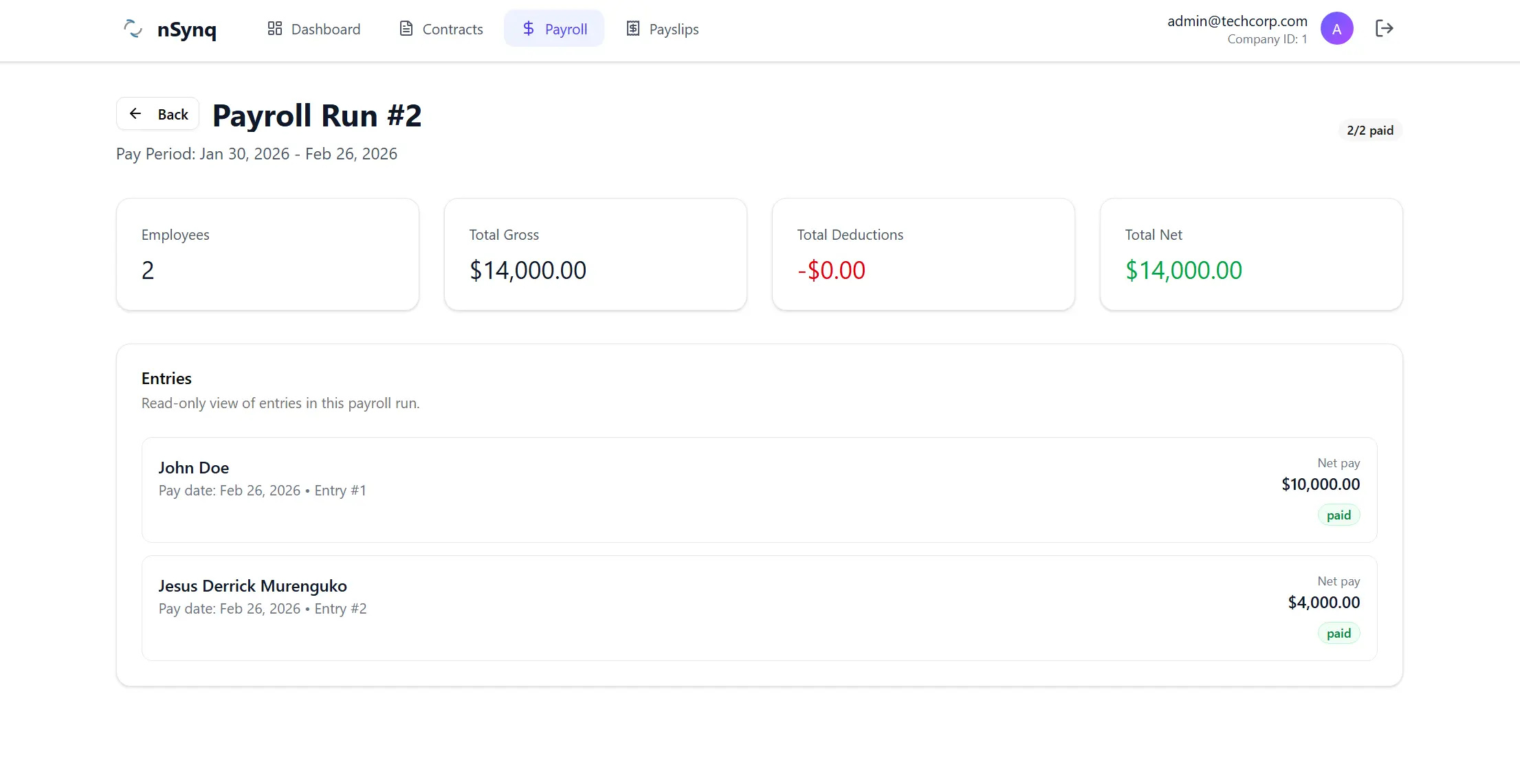 Deductions and benefits breakdown preview