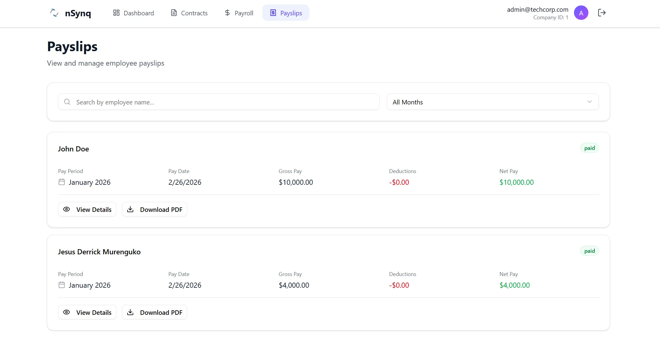 Payslips and statements preview