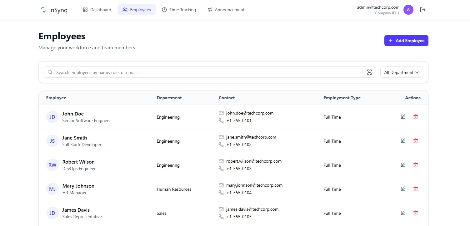 Employee directory and profile preview