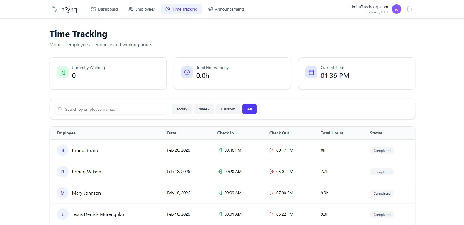 Time and attendance calendar preview