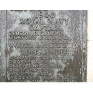 Portsmouth Naval Memorial Panel Commemorating Commander, Sydney Alan Cooper RN.