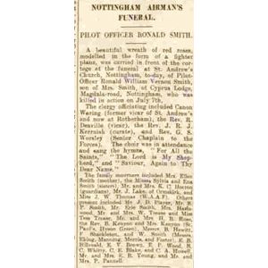 Ronald William Vernon Smith's funeral notice 