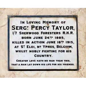 Photo of a Memorial Plaque Commemorating Sergeant, Percy Taylor.