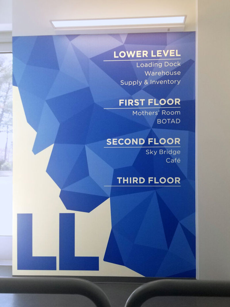 Amplify Wallcovering level designator (Traffic; heavyweight, self-adhesive vinyl material) done for Navy Federal Credit Union.
