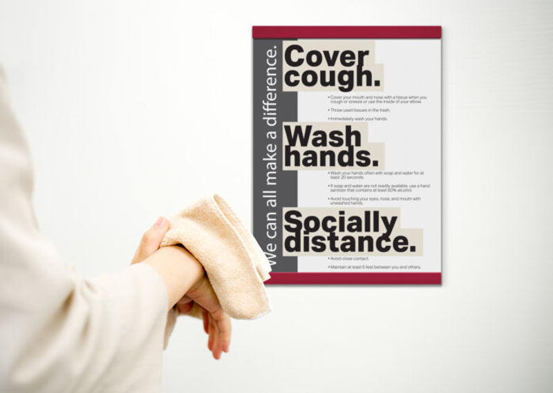 Notice holder with with a magnetic top-edge that enables immediate access & updatable cleanable insert for frequently changing messages helps you Inform and protect. Cover your Cough. Wash Hands. Socially Distance.
