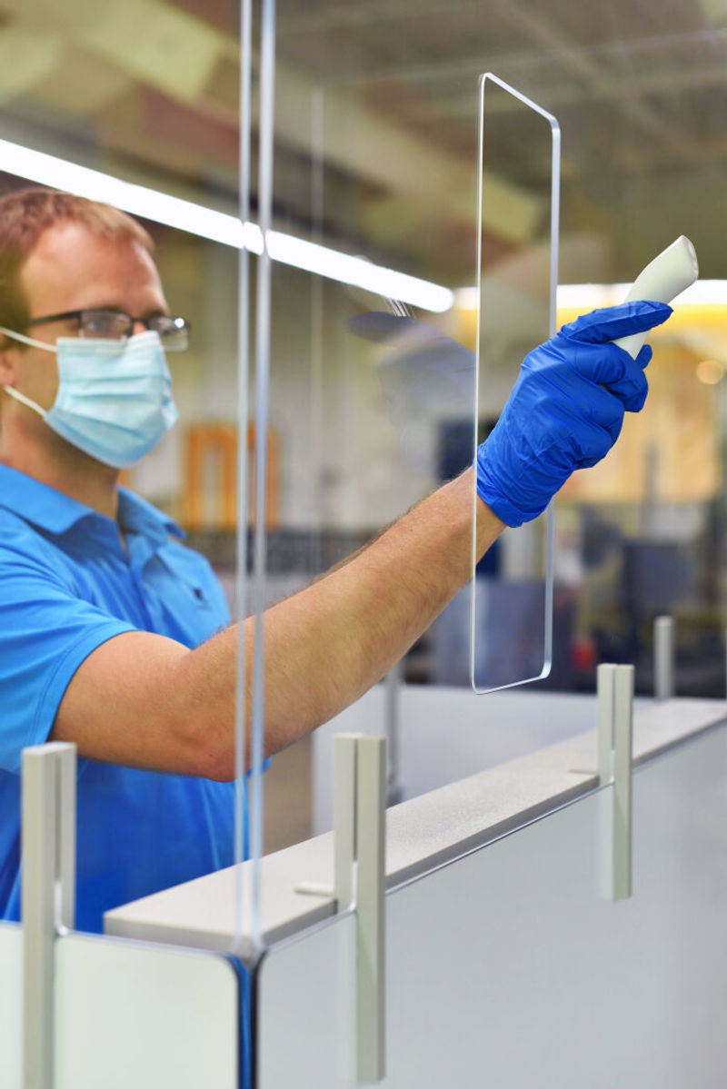 The Return Temperature Check Station kits protect screeners and incoming staff/visitors with a comprehensive set of product and signage. Stations include a screening pass-through window and a built-in five-inch utility shelf that keeps equipment readily a