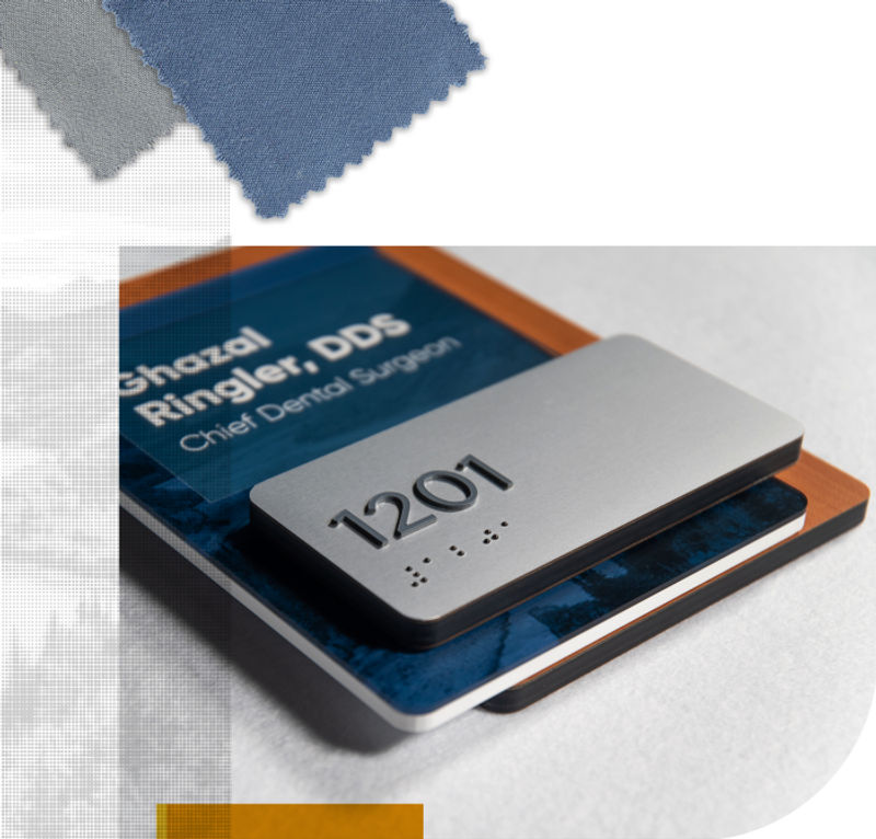 Fusion interior signage for room identification. ADA compliant