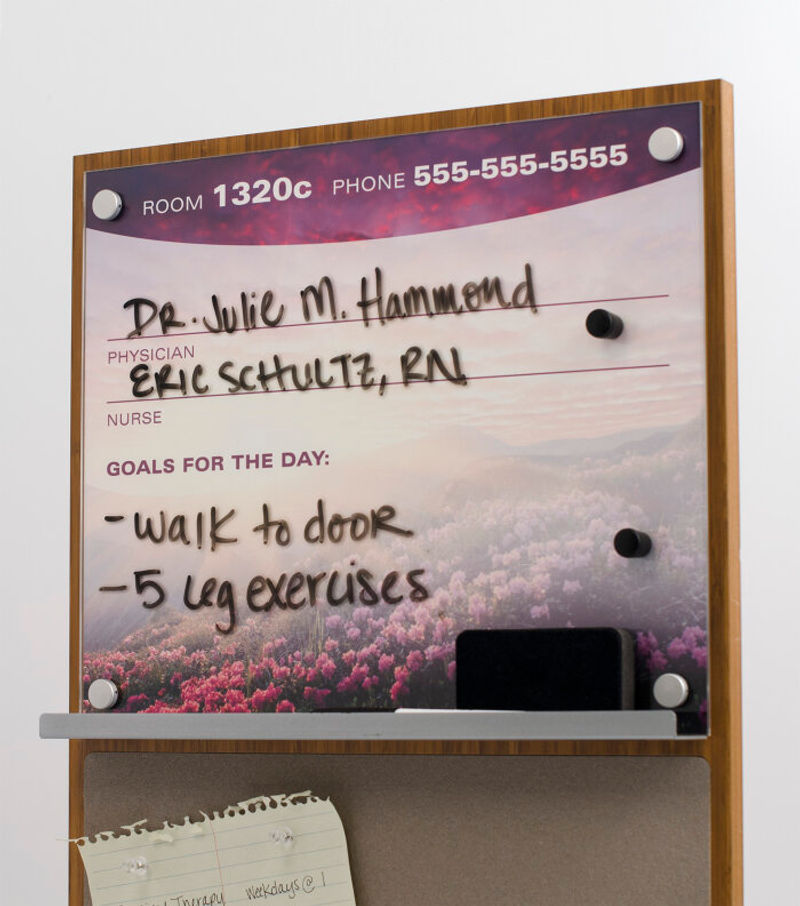 View Patient Board unit with dry-erase, magnetic, acrylic lens, changeable paper insert and tackable surface. 