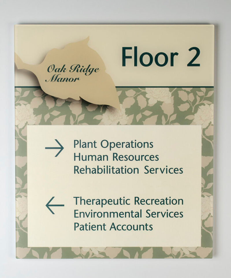 Vivid Wayfinding sign for Assisted Living facility with changeable paper insert