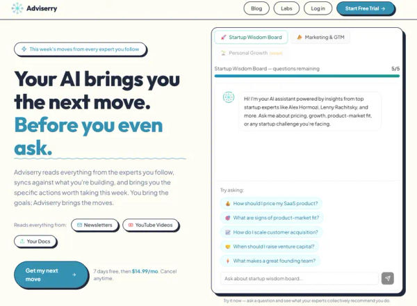 Screenshot of Adviserry