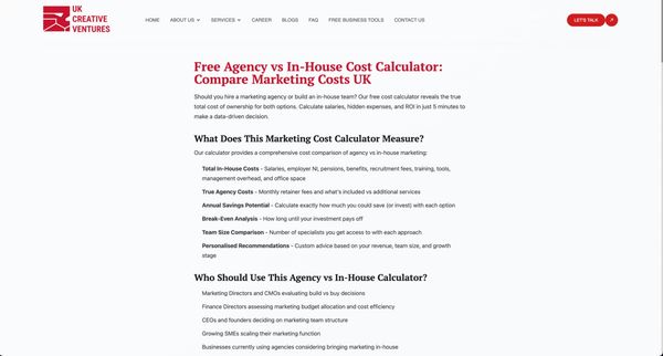 Screenshot of Agency vs In-House Calculator