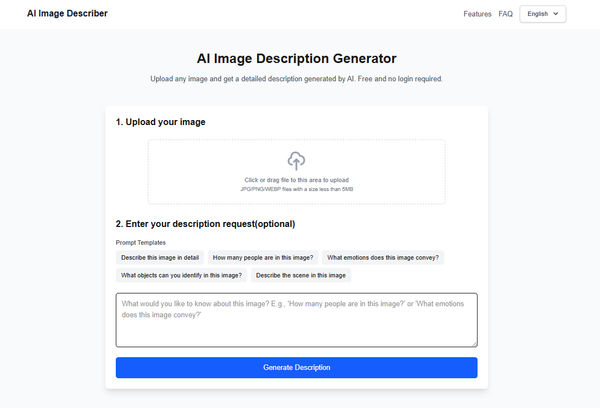 Screenshot of AI Image Description Generator