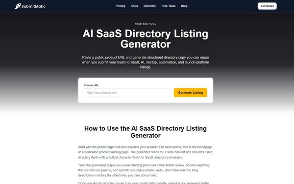 Screenshot of AI SaaS Directory Listing Generator