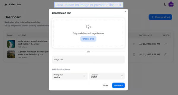 Screenshot of AltTextLab