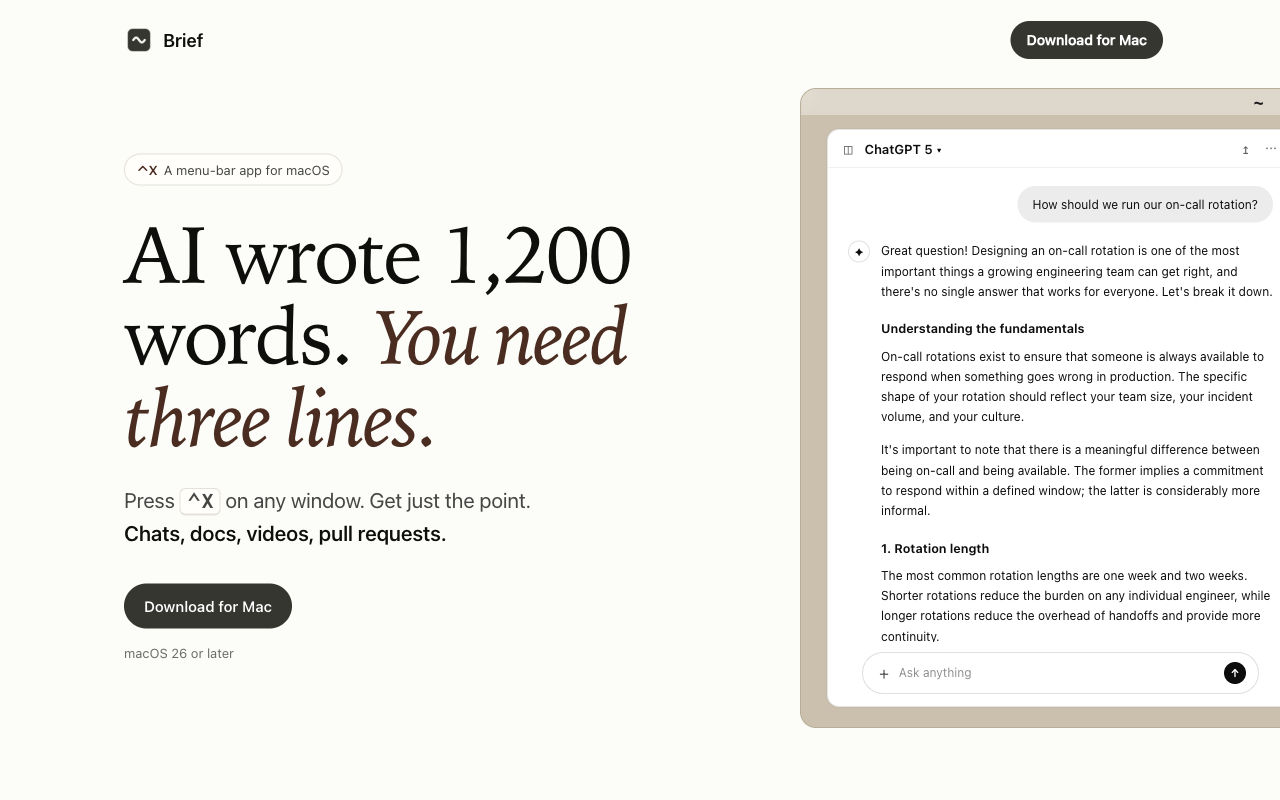 Screenshot of Brief