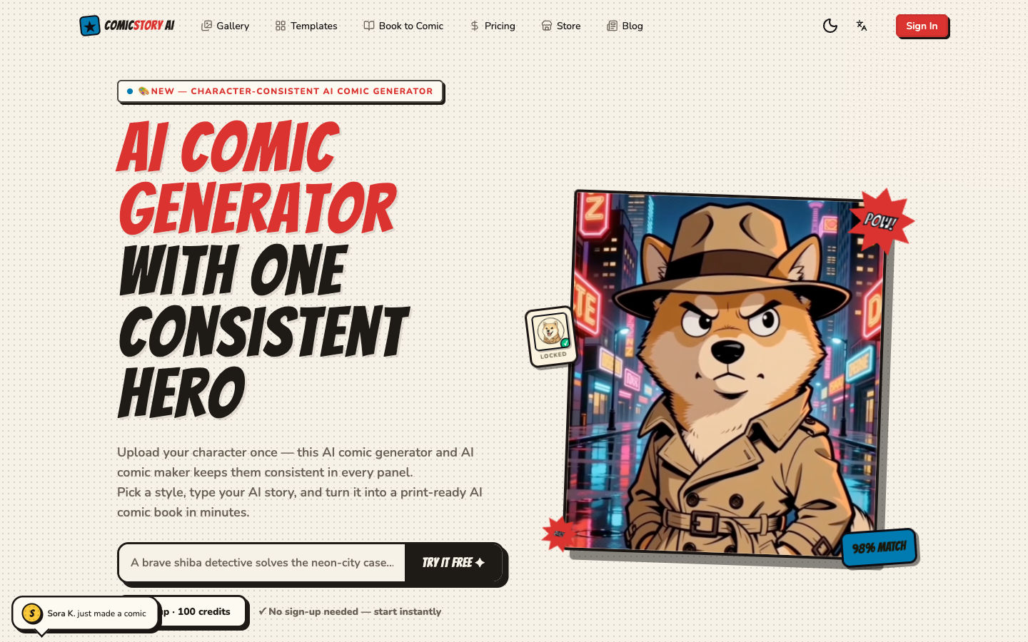Screenshot of ComicStory AI