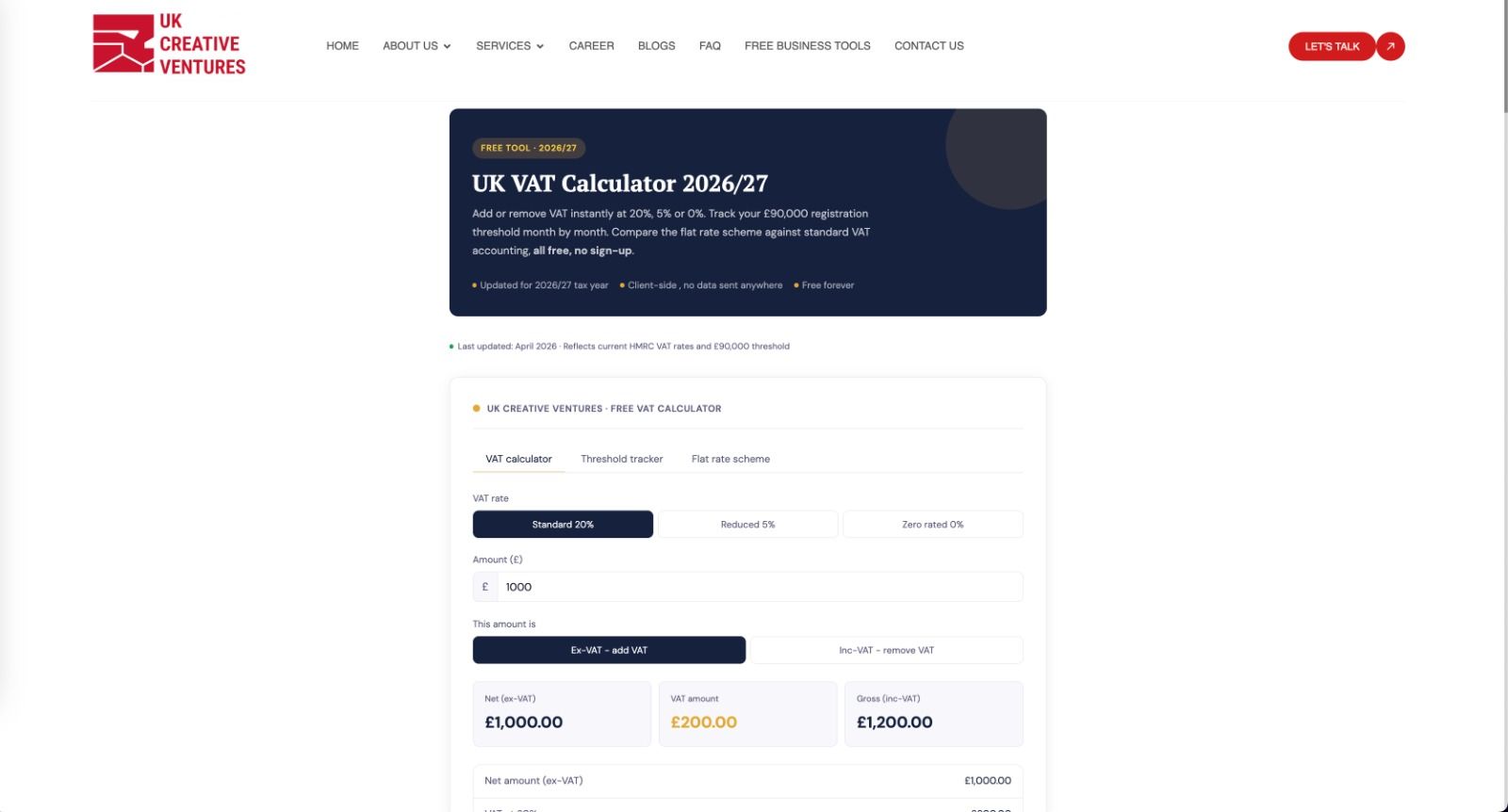 Screenshot of Corporation Tax Calculator