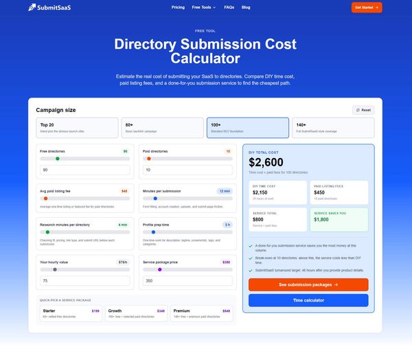 Screenshot of Directory Submission Cost Calculator
